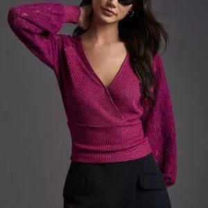 NWT By Anthropologies PLUM Lace-Sleeve Sweater Top